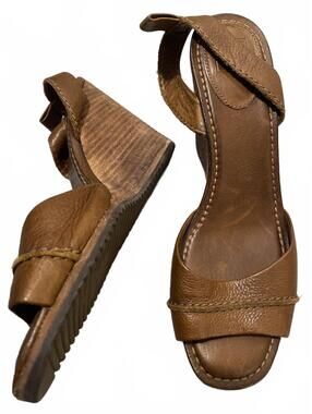 Frye Brown Leather Wedge Sandals Womens 9.5 Sling Back Boho